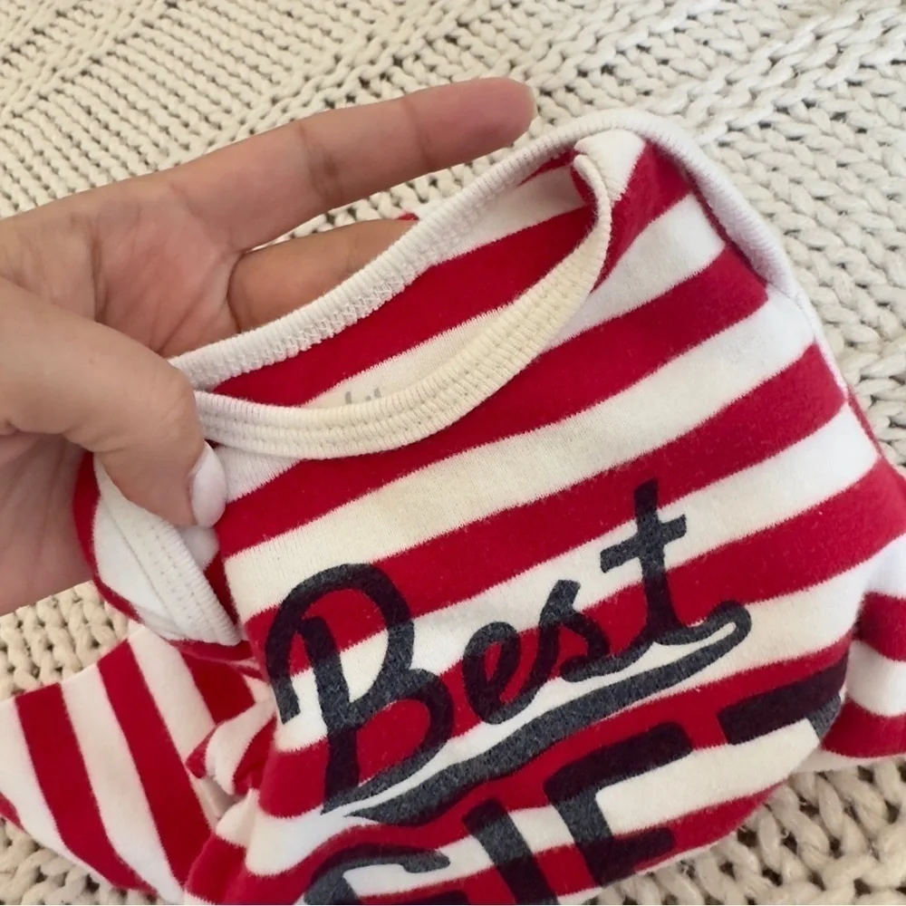 Baby B'Gosh Best Gift Ever Red & White Stripped 100% Cotton Onesie Size 3 Months